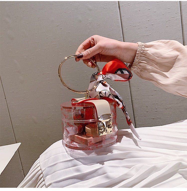 Mini Round Transparent Jelly Bag Silk Scarf Clutch bags WAAMII