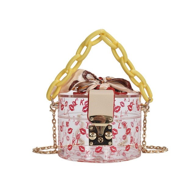 Mini Round Transparent Jelly Bag Silk Scarf Clutch bags WAAMII lip red 12x12x9 cm
