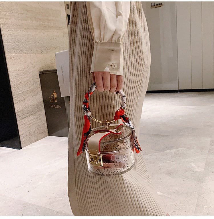 Mini Round Transparent Jelly Bag Silk Scarf Clutch bags WAAMII