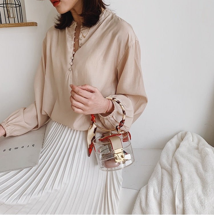 Mini Round Transparent Jelly Bag Silk Scarf Clutch bags WAAMII