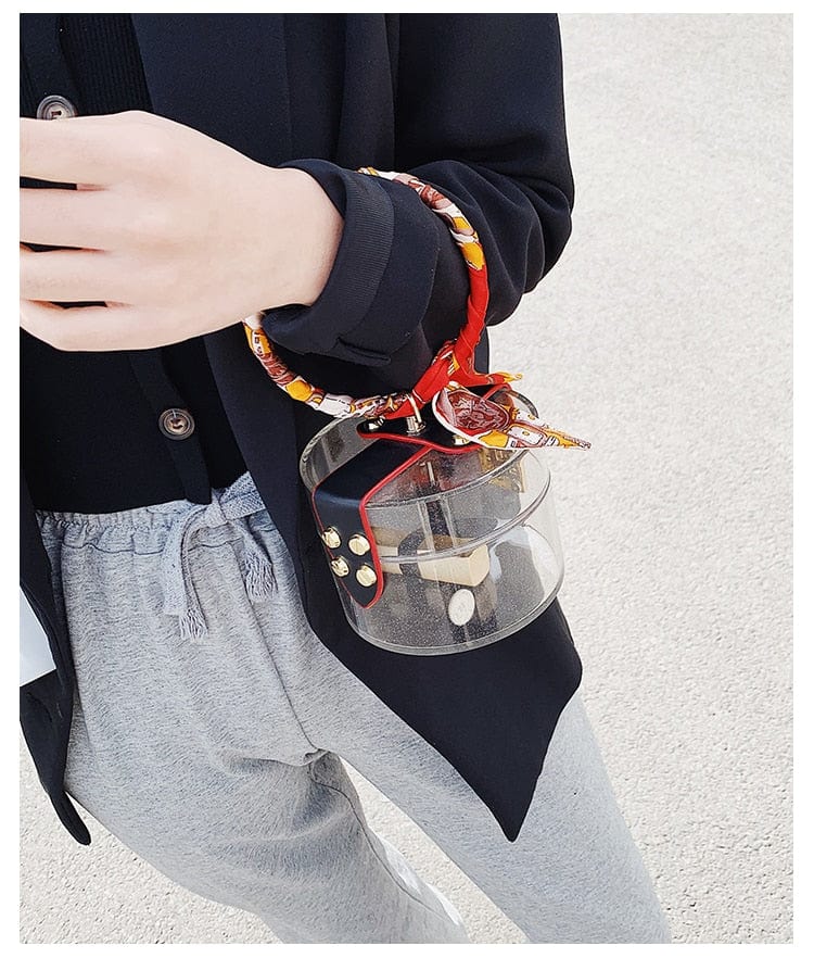 Mini Round Transparent Jelly Bag Silk Scarf Clutch - - Luxury bags by WAAMII