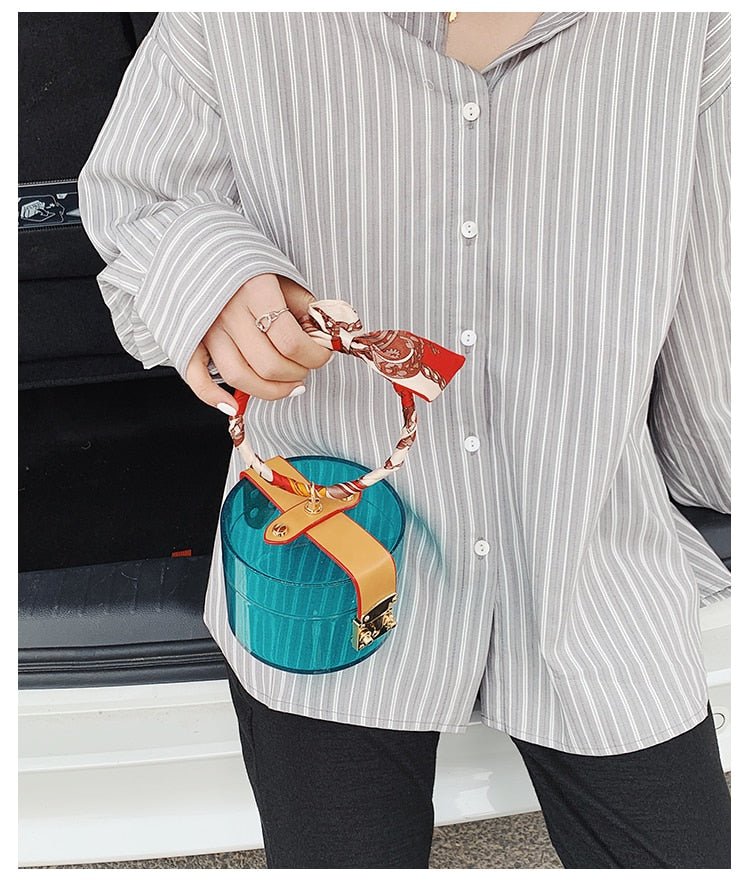 Mini Round Transparent Jelly Bag Silk Scarf Clutch bags WAAMII