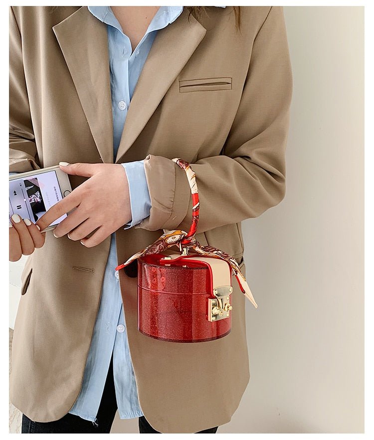 Mini Round Transparent Jelly Bag Silk Scarf Clutch bags WAAMII