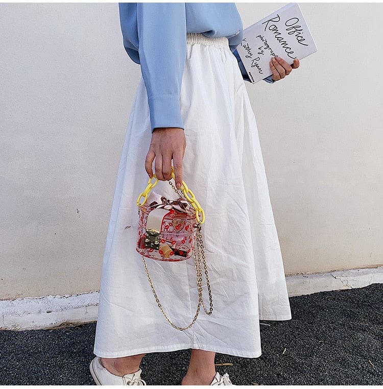 Mini Round Transparent Jelly Bag Silk Scarf Clutch - - Luxury bags by WAAMII