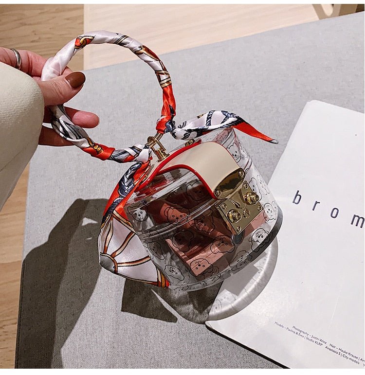 Mini Round Transparent Jelly Bag Silk Scarf Clutch bags WAAMII