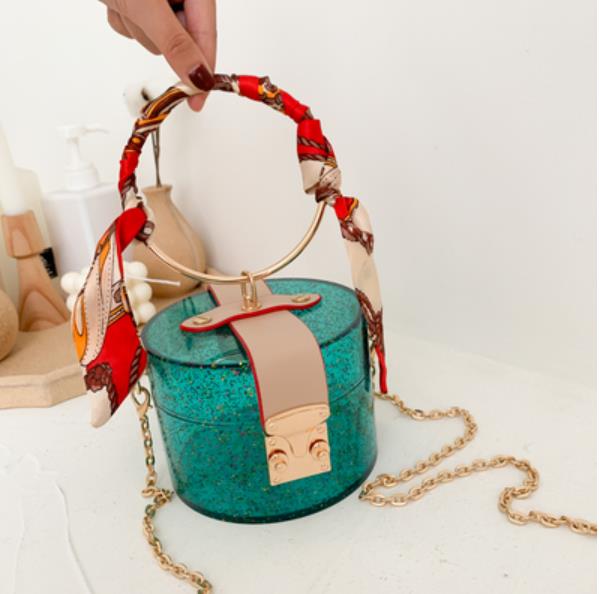 Mini Round Transparent Jelly Bag Silk Scarf Clutch - light green 12x12x9 cm - Luxury bags by WAAMII