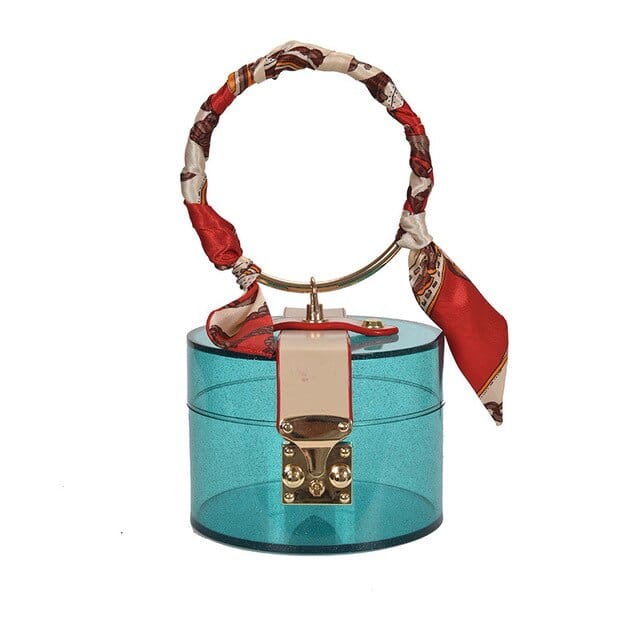 Mini Round Transparent Jelly Bag Silk Scarf Clutch - Blue 12x12x9 cm - Luxury bags by WAAMII
