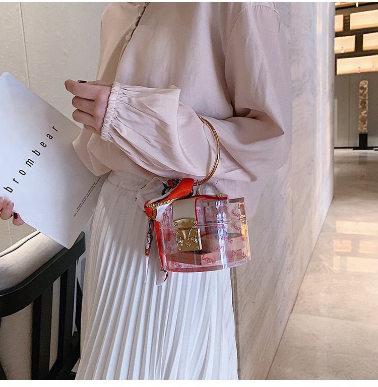 Mini Round Transparent Jelly Bag Silk Scarf Clutch bags WAAMII
