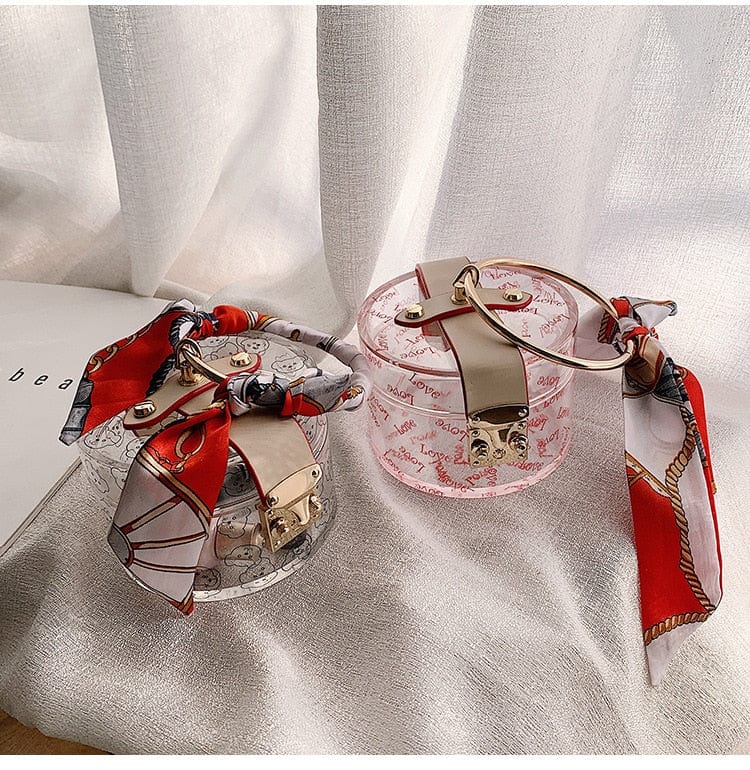 Mini Round Transparent Jelly Bag Silk Scarf Clutch - - Luxury bags by WAAMII