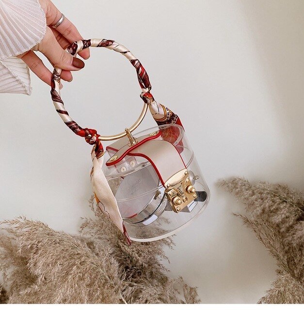 Mini Round Transparent Jelly Bag Silk Scarf Clutch bags WAAMII Transparent 12x12x9 cm