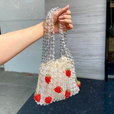 Mini Transparent Crystal Clear Beaded Woven Handbag - white - Luxury bags by WAAMII