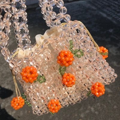 Mini Transparent Crystal Clear Beaded Woven Handbag - orange - Luxury bags by WAAMII