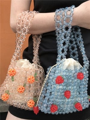 Mini Transparent Crystal Clear Beaded Woven Handbag bags WAAMII blue  