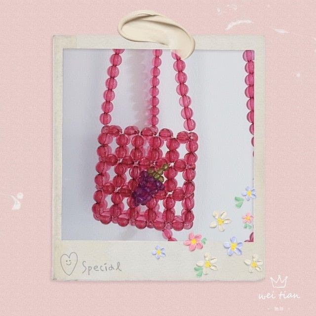 Mini Transparent Crystal Clear Beaded Woven Handbag - mini purple - Luxury bags by WAAMII