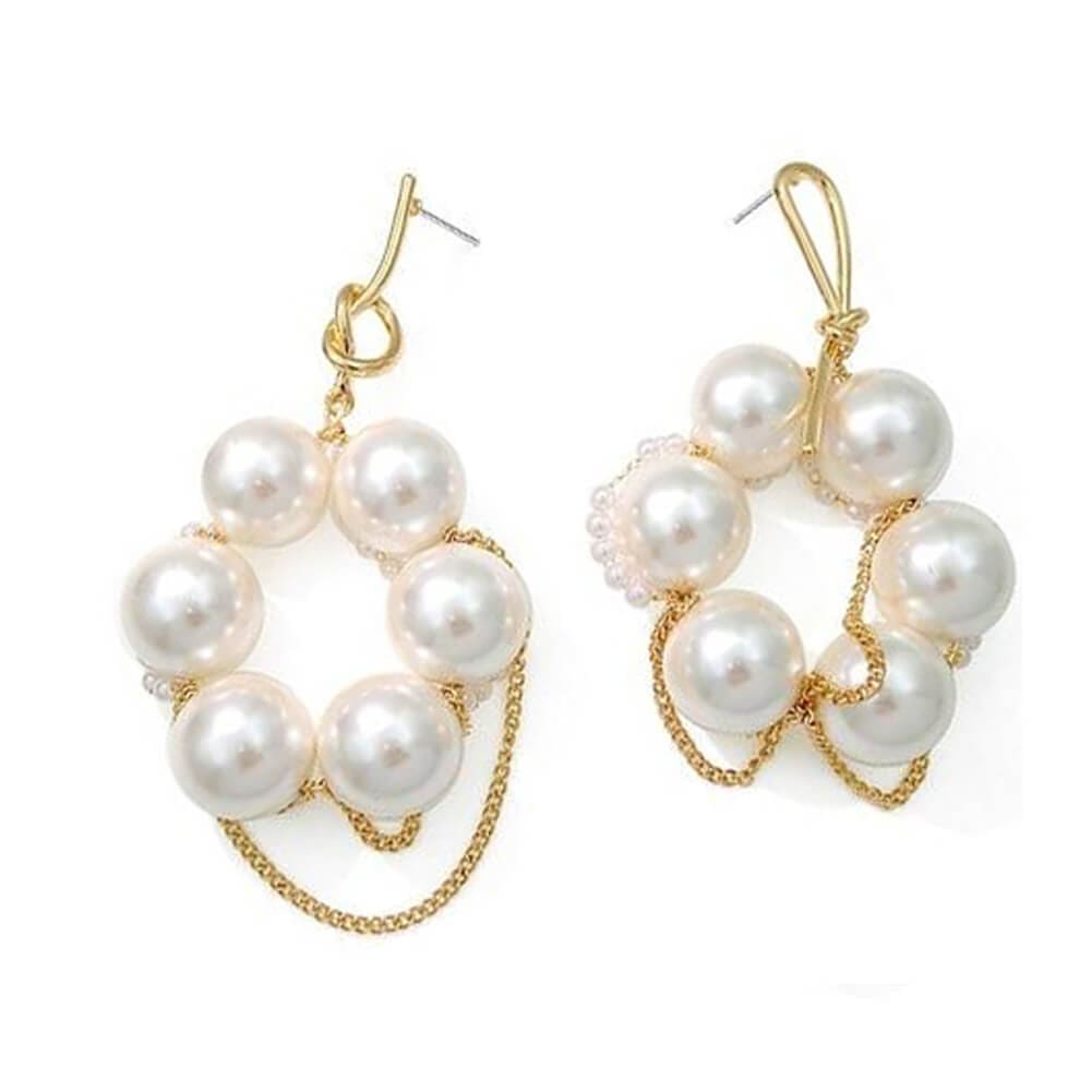 Mismatched Gold Plated Chains Pearl Hoop Earrings - - Luxury Jewelry by WAAMII