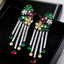 Multi-Color Flower Rhinestone CZ Long Tassel Dangle Earrings