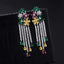 Multi-Color Flower Rhinestone CZ Long Tassel Dangle Earrings - - Luxury Jewelry by WAAMII