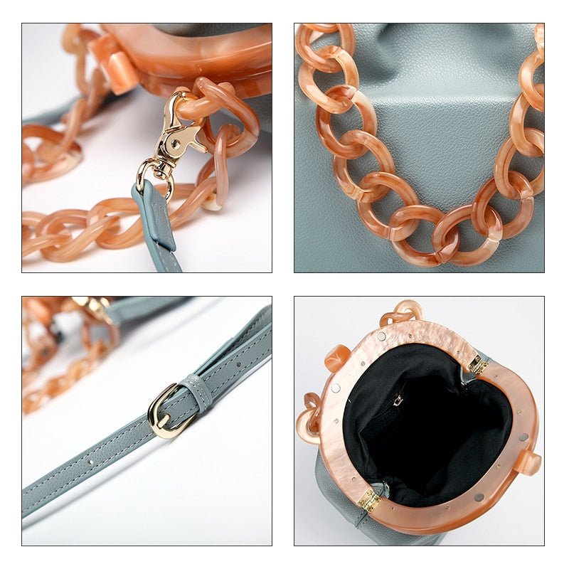 New Fashion Bucket Box Messenger With Acrylic Chains - - Luxury bags by WAAMII