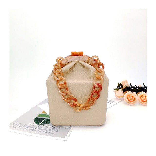 New Fashion Bucket Box Messenger With Acrylic Chains bags WAAMII apricot (20cm<Max Length<30cm)