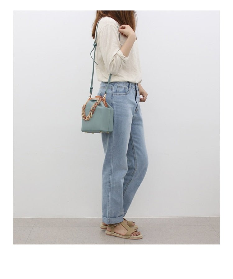 New Fashion Bucket Box Messenger With Acrylic Chains - - Luxury bags by WAAMII