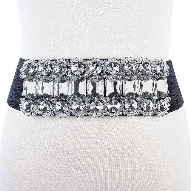 New Rhinestone Belt Full Crystal Wide Wristband-WL36 - White 63cm - Luxury Accessories by WAAMII
