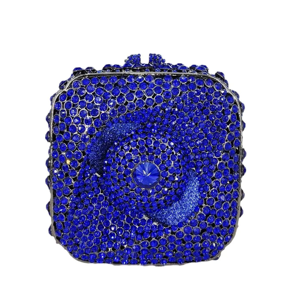 New Style Cosmic Eye Double Sided Full Crystal Mini Box Clutch Evening Purse bags WAAMII Royal blue