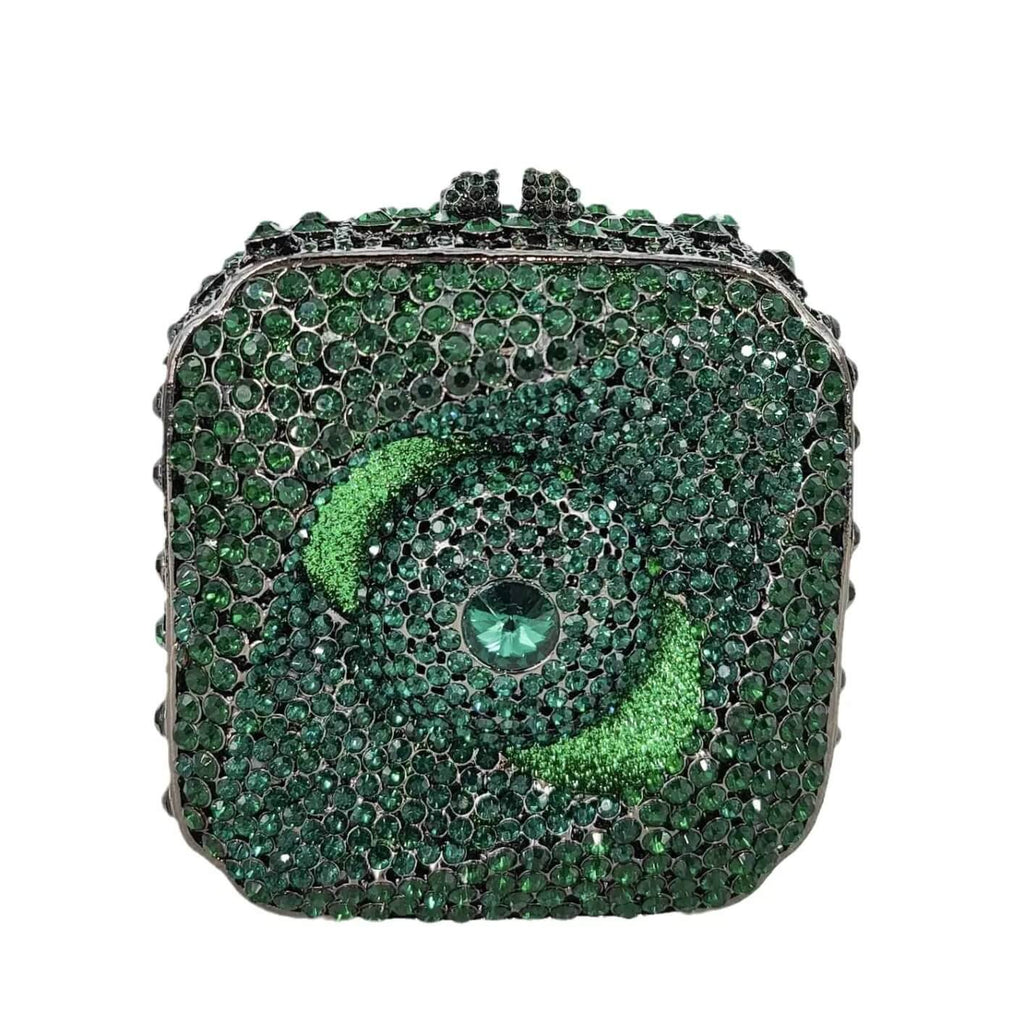 New Style Cosmic Eye Double Sided Full Crystal Mini Box Clutch Evening Purse bags WAAMII Green-gun black hardware
