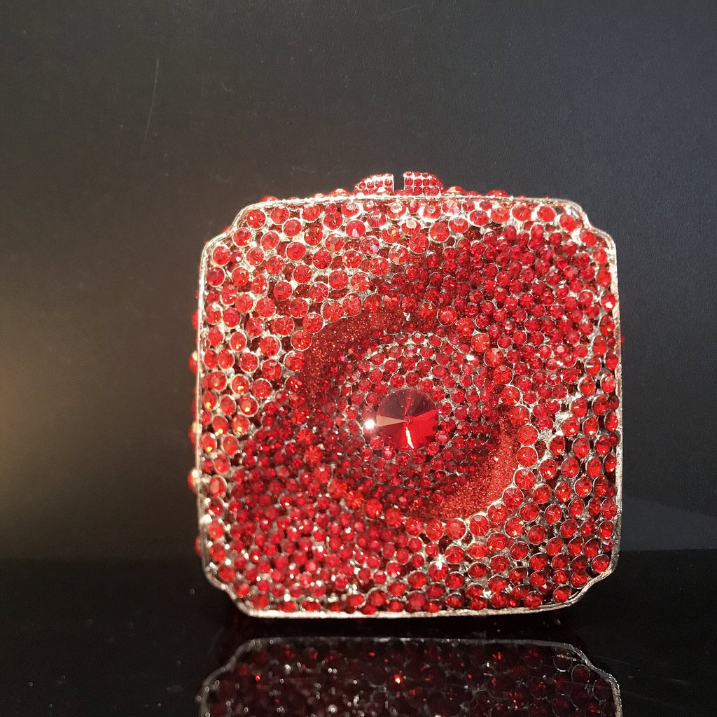 New Style Cosmic Eye Double Sided Full Crystal Mini Box Clutch Evening Purse bags WAAMII Red-silver hardware