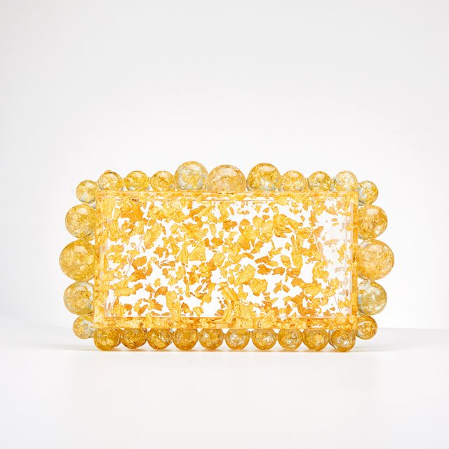 Novelty Beads Acrylic Box Clutch - Gold Leaf - Luxury bags by WAAMII