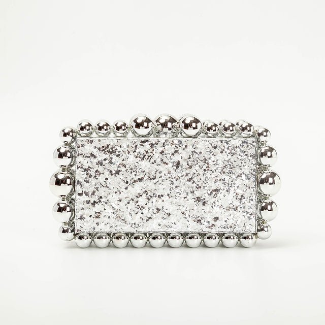 Novelty Beads Acrylic Box Clutch - Silver - Luxury bags by WAAMII