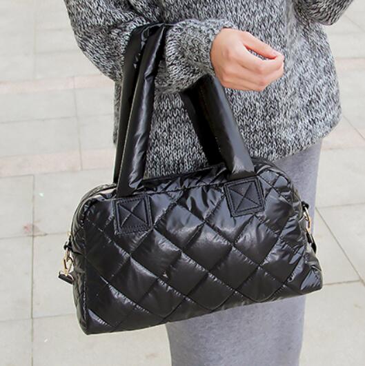 Nylon Shell Down Women Messenger Bag Ladies Quilted Handbag - Black - Luxury bags by WAAMII