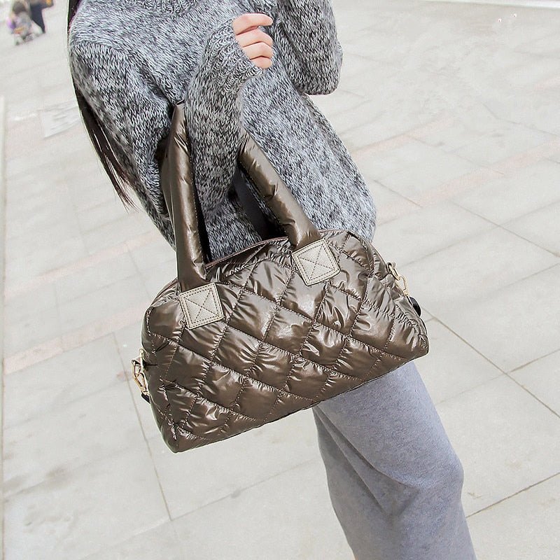 Nylon Shell Down Women Messenger Bag Ladies Quilted Handbag - - Luxury bags by WAAMII