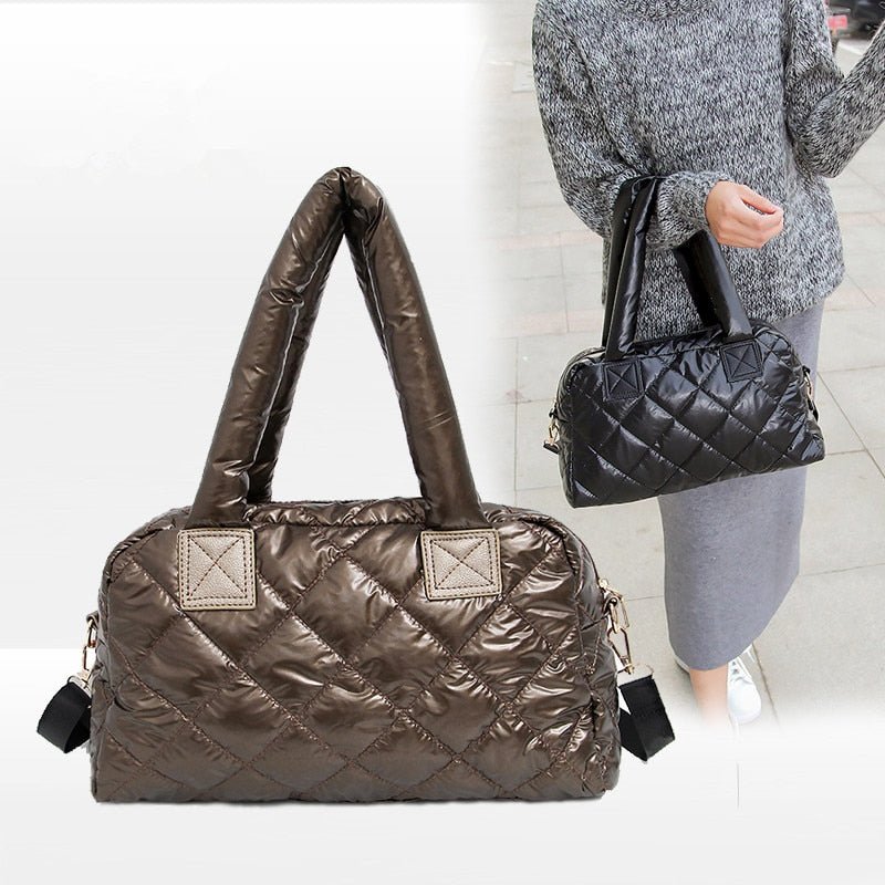 Nylon Shell Down Women Messenger Bag Ladies Quilted Handbag - - Luxury bags by WAAMII