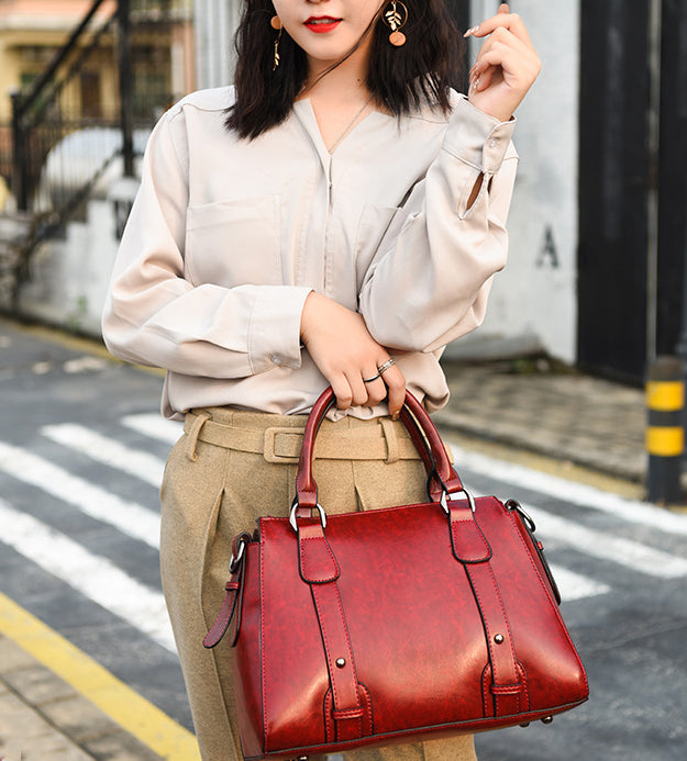 Vintage Ladies Oil Wax Leather Handbags Leather Satchel - - Luxury bags by WAAMII