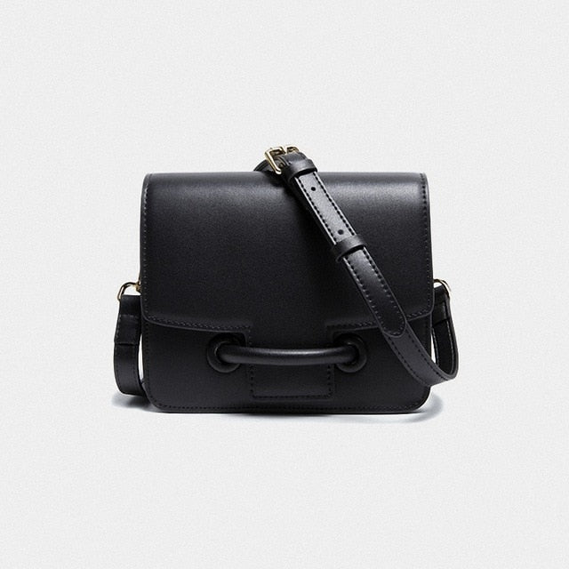 Paula Elegant Flap Buckle Leather Mini Crossbody - Black 19.5x16x9cm - Luxury bags by WAAMII