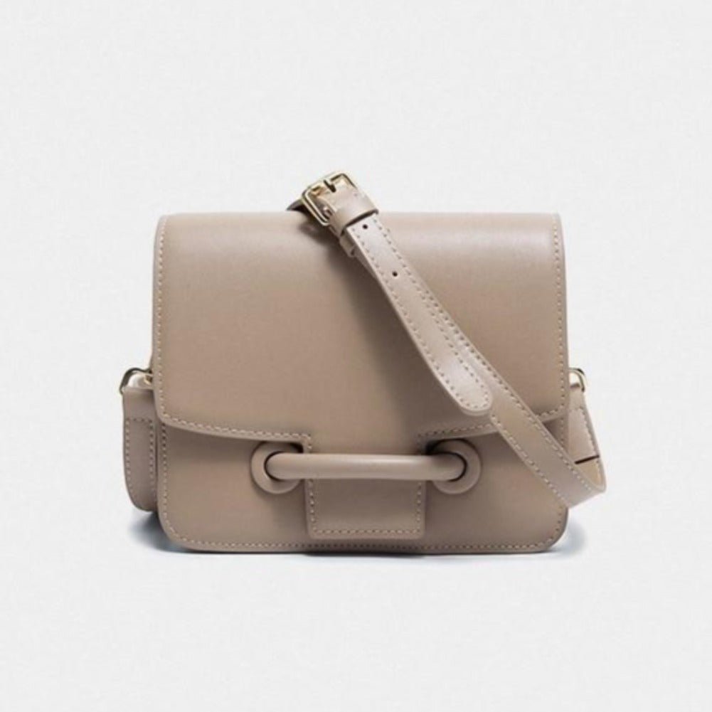 Paula Elegant Flap Buckle Leather Mini Crossbody - Khaki 19.5x16x9cm - Luxury bags by WAAMII