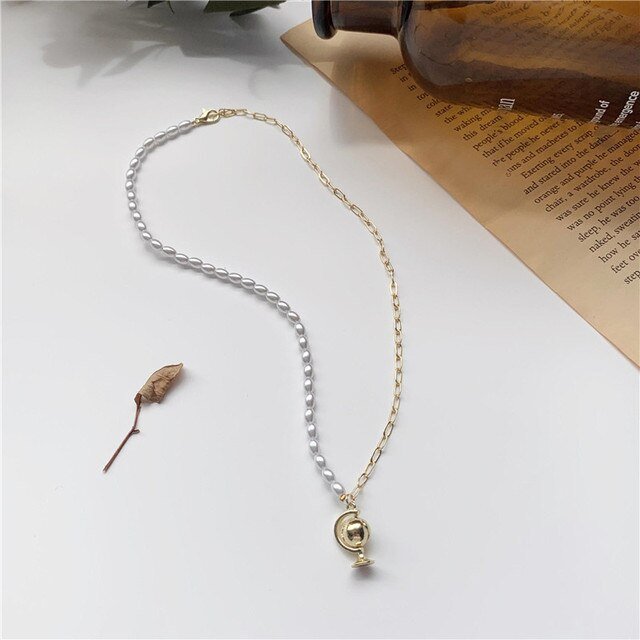 Pearl Pendant Asymmetric Clavicle Chain Necklace - B - Luxury Jewelry by WAAMII