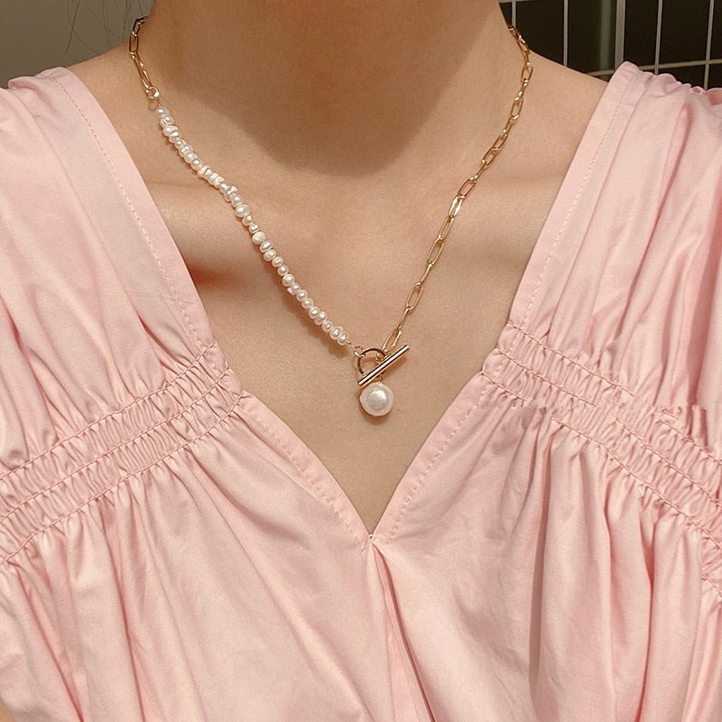 Pearl Pendant Asymmetric Clavicle Chain Necklace - - Luxury Jewelry by WAAMII