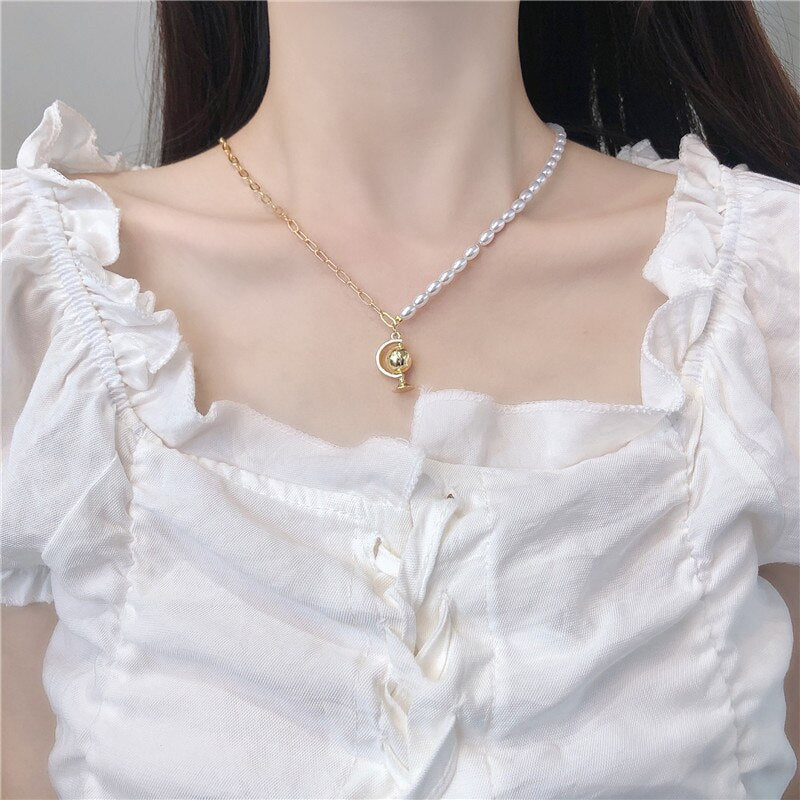Pearl Pendant Asymmetric Clavicle Chain Necklace - - Luxury Jewelry by WAAMII