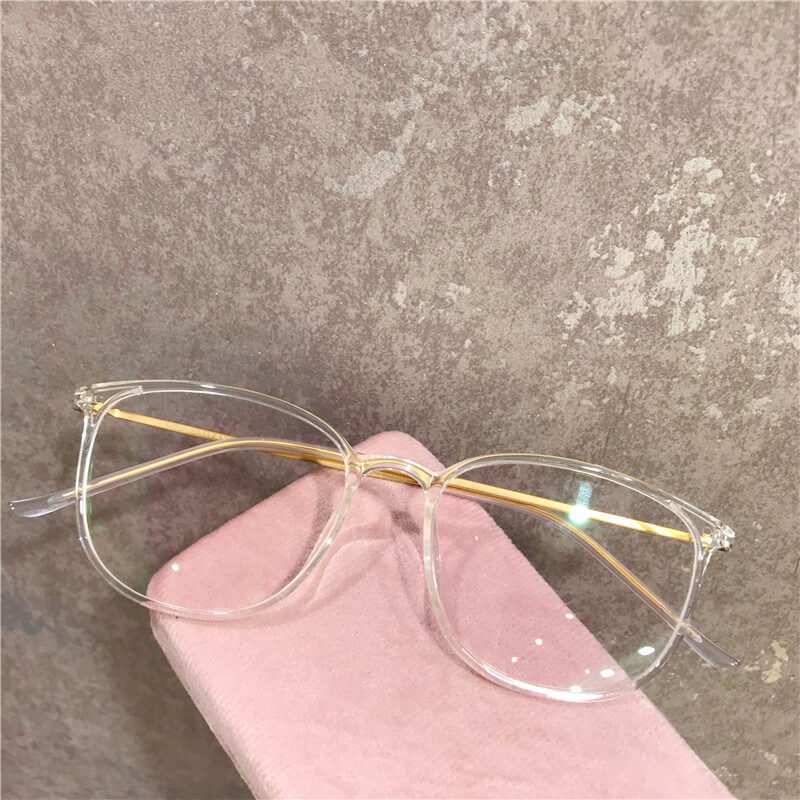 Pure Titanium Glasses Frame Ultralight Women Eyeglasses Frames Myopia Optical Prescription Eyewear 22158 - Transparent+gold leg - Luxury Accessories by WAAMII