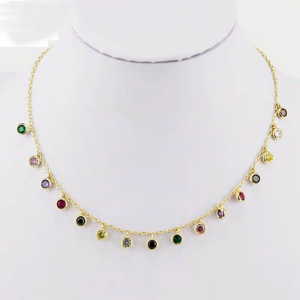Rainbow AAA Cubic Zirconia Fancy Round Drop Necklace - - Luxury Jewelry by WAAMII