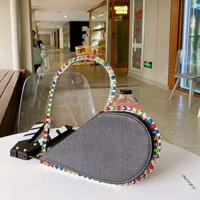 Red Heart Diamond Evening Clutch - Color Diamonds Black L22.5 x W5 x H12cm - Luxury bags by WAAMII