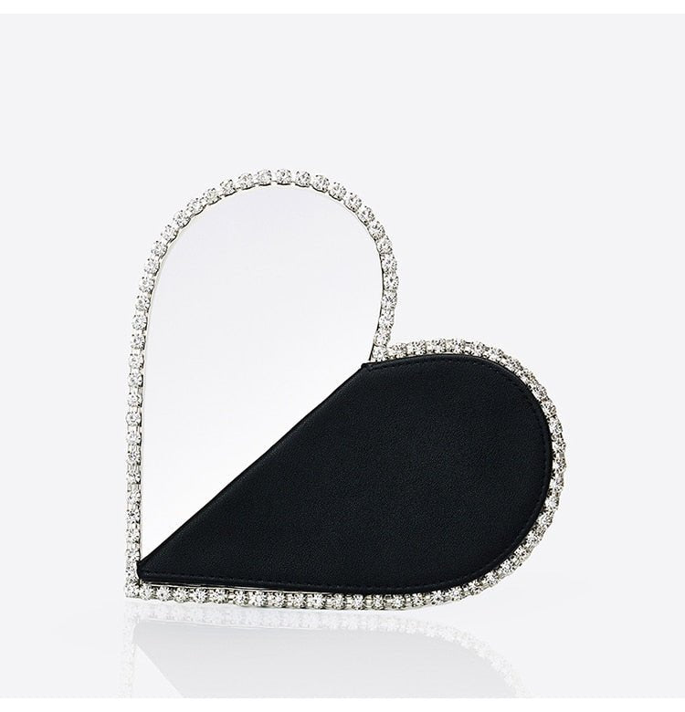 Red Heart Diamond Evening Clutch - White Diamonds Black L22.5 x W5 x H12cm - Luxury bags by WAAMII