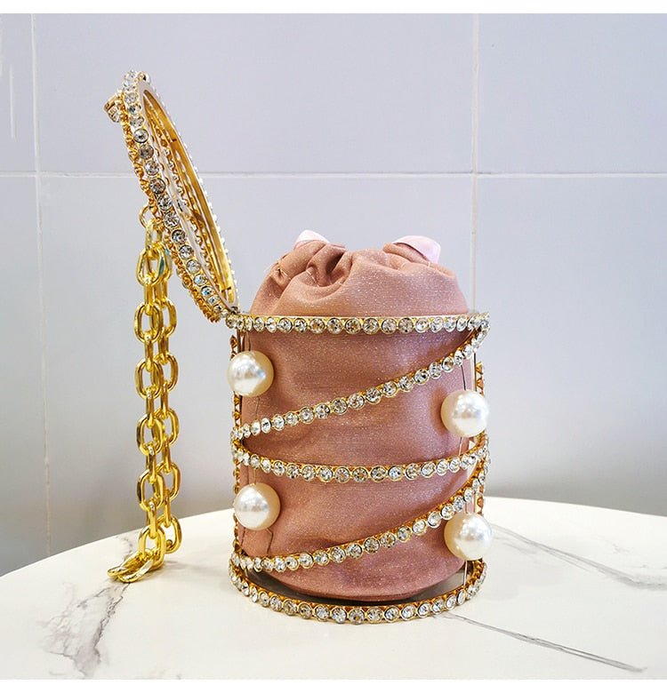 Rhinestones Big Pearls Metal Cage Clutch - - Luxury bags by WAAMII