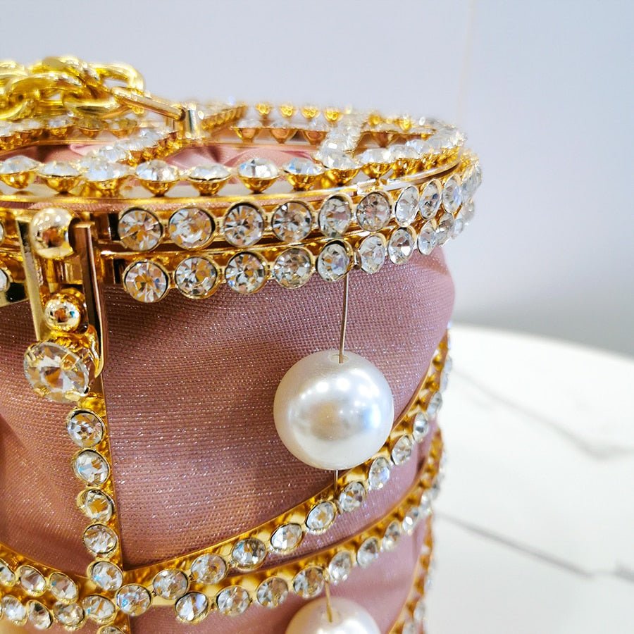 Rhinestones Big Pearls Metal Cage Clutch - - Luxury bags by WAAMII