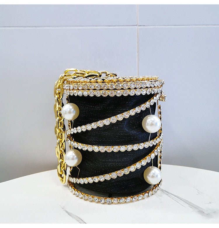 Rhinestones Big Pearls Metal Cage Clutch - - Luxury bags by WAAMII