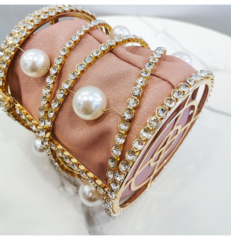 Rhinestones Big Pearls Metal Cage Clutch - - Luxury bags by WAAMII