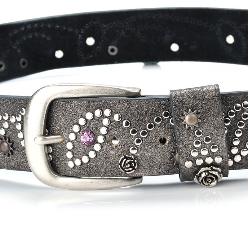 Rivet Rhinestone Studded Women Leather Belt For Jeans Pants - - Luxury Accessories by WAAMII