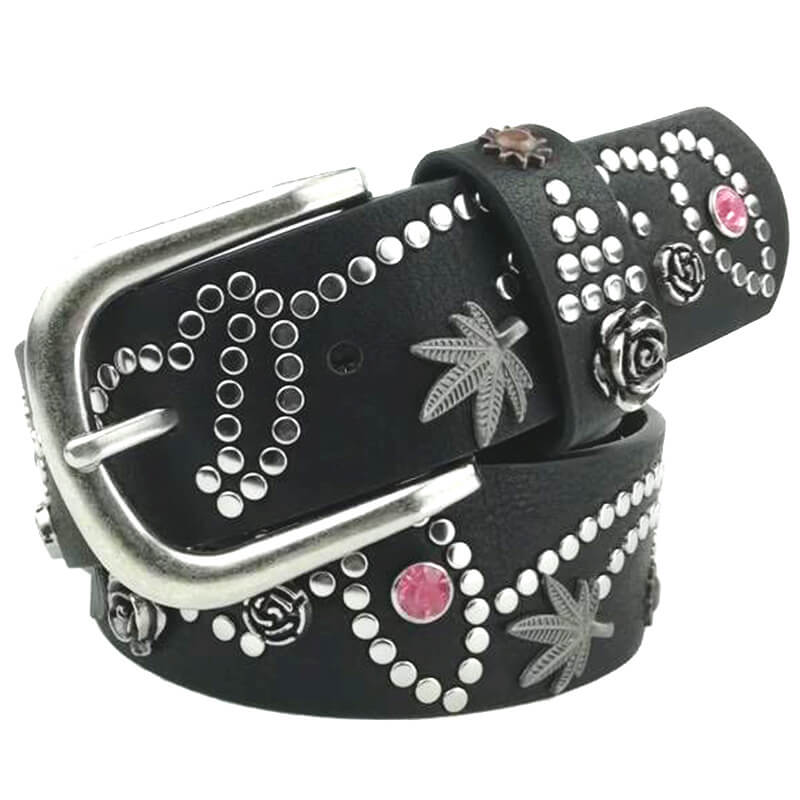 Rivet Rhinestone Studded Women Leather Belt For Jeans Pants - - Luxury Accessories by WAAMII