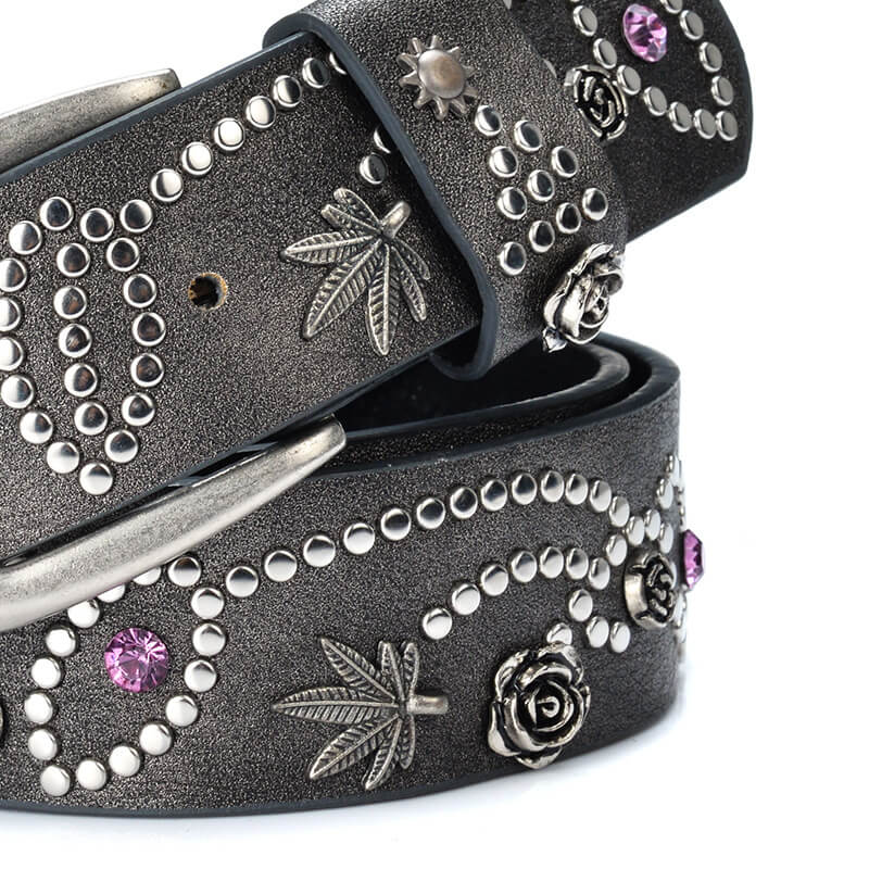 Rivet Rhinestone Studded Women Leather Belt For Jeans Pants Accessories WAAMII   